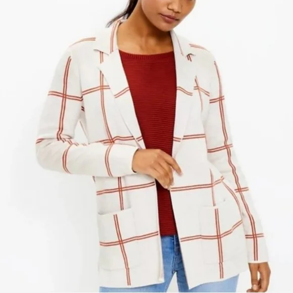 LOFT Jackets Coats Loft Windowpane Open Front Knit Cardigan - Main Image